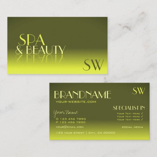 Stilvoller gelber Gradient Mirror-Schriftart mit M Visitenkarte (Vorne/Hinten)