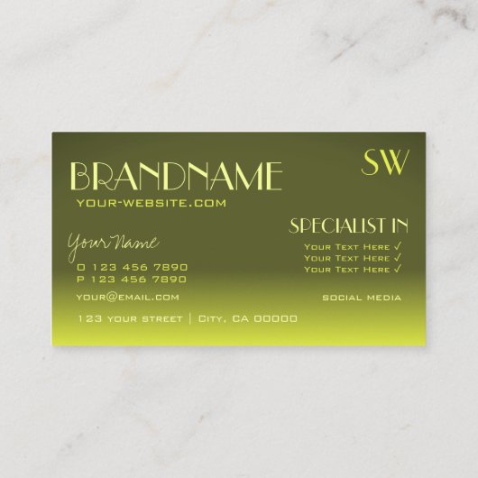 Stilvoller gelber Gradient Mirror-Schriftart mit M Visitenkarte (Rückseite)