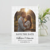 Stilvoller Gingham-Hochzeitsfoto-Torbogen zur Verl Save The Date (Stehend Vorderseite)