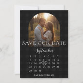 Stilvoller Gingham-Hochzeitsfoto-Torbogen zur Verl Save The Date (Vorderseite)
