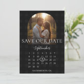 Stilvoller Gingham-Hochzeitsfoto-Torbogen zur Verl Save The Date (Stehend Vorderseite)