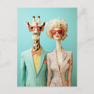 Stilvoller Giraffe und Frau Postkarte