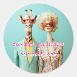 Stilvoller Giraffe und Frau Runder Aufkleber