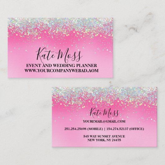 Stilvoller Girly Dripping Pink Glitzer Visitenkarte (Vorne/Hinten)