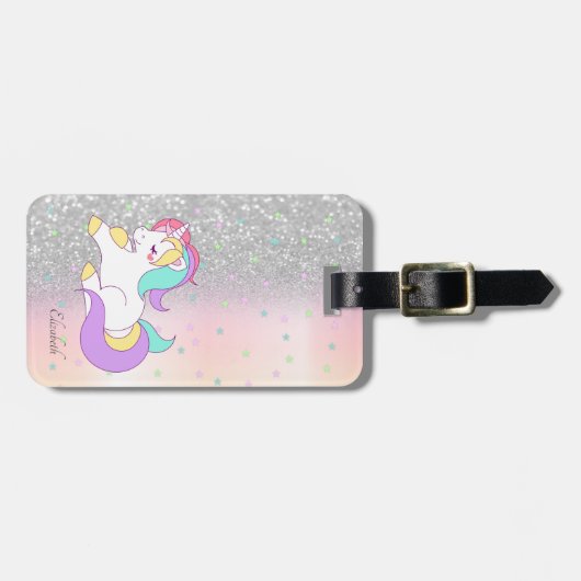 Stilvoller Glitzer Bokeh, Einhorn, Sterne Gepäckanhänger (Vorderseite horizontal)