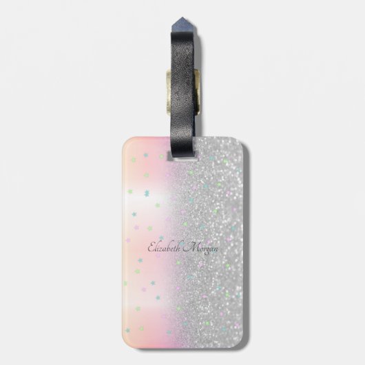 Stilvoller Glitzer Bokeh, Einhorn, Sterne Gepäckanhänger (Rückseite vertikal)