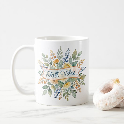 Stilvoller glücklicher Herbstblumenstrauß Wasserfa Kaffeetasse (Mit Donut)
