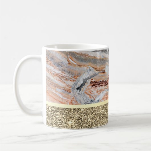 Stilvoller Gold Glitzer Shiny Marble Stone Kaffeetasse (Links)