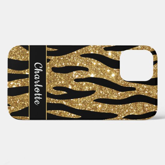 Stilvoller Gold Glitzer Tiger Stripe Name  Case-Mate iPhone Hülle (Rückseite (Horizontal))
