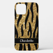 Stilvoller Gold Glitzer Tiger Stripe Name Case-Mate iPhone Hülle (Rückseite)