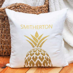 Stilvoller goldener Ananas weißer Familienname Kissen