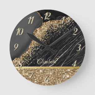 Stilvoller goldener Glitter Pailletten schwarzer M Runde Wanduhr