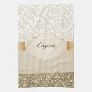 Stilvoller goldener Glitter Vintage Damast Geschirrtuch