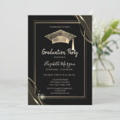 Stilvoller Goldrahmen-Sparkle,Grad-Cap-Abschluss Einladung (Stehend Vorderseite)