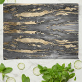 Stilvoller Graugoldfarbener Abstrakter Marmor Geschirrtuch (Gefaltet)