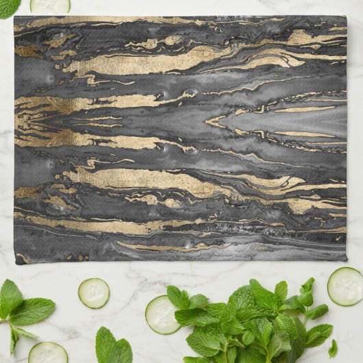 Stilvoller Graugoldfarbener Abstrakter Marmor Geschirrtuch (Gefaltet)