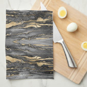 Stilvoller Graugoldfarbener Abstrakter Marmor Geschirrtuch (Viertel Falte)