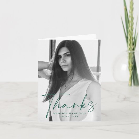 Stilvoller Green Script Foto Abschluss Dankeskarte (Vorderseite)