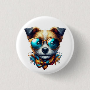 Stilvoller Hund mit Brille Buntes modernes Haustie Button