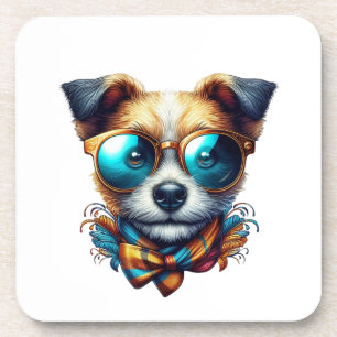 Stilvoller Hund mit Brille Buntes modernes Haustie Getränkeuntersetzer