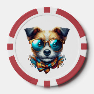 Stilvoller Hund mit Brille Buntes modernes Haustie Pokerchips