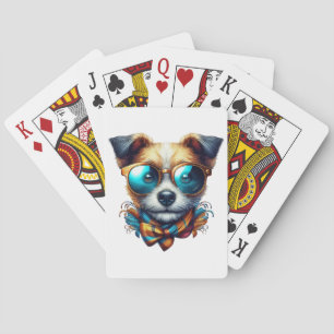 Stilvoller Hund mit Brille Buntes modernes Haustie Spielkarten