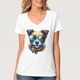 Stilvoller Hund mit Brille Buntes modernes Haustie T-Shirt
