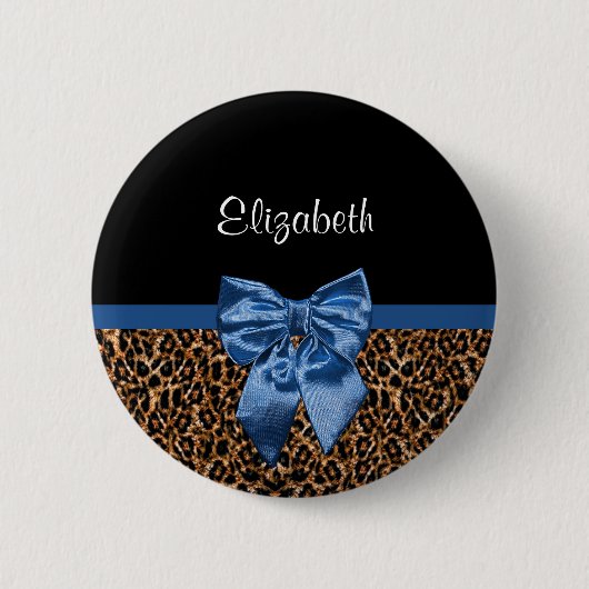 Stilvoller Leopard-Druck-eleganter blauer Bogen Button (Vorderseite)