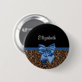 Stilvoller Leopard-Druck-eleganter blauer Bogen Button (Vorne & Hinten)