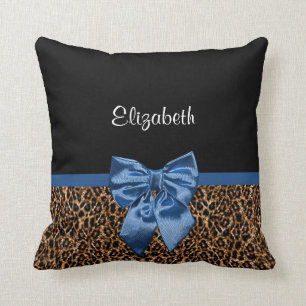 Stilvoller Leopard-Druck-eleganter blauer Bogen Kissen