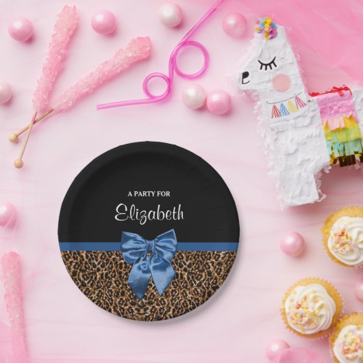 Stilvoller Leopard-Druck-eleganter blauer Bogen Pappteller (Party)