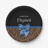 Stilvoller Leopard-Druck-eleganter blauer Bogen Pappteller (Vorderseite)