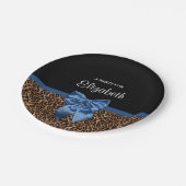 Stilvoller Leopard-Druck-eleganter blauer Bogen Pappteller (Schrägansicht)