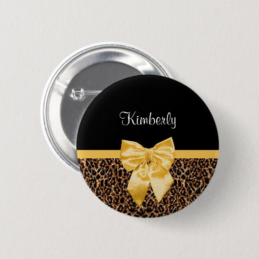 Stilvoller Leopard-Druck-eleganter gelber Bogen Button (Vorne & Hinten)