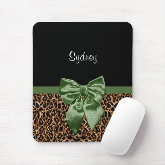 Stilvoller Leopard-Druck-eleganter grüner Bogen Mousepad (Mit Mouse)