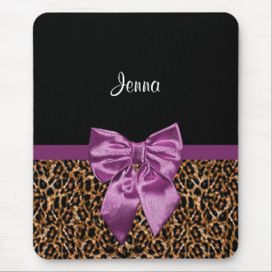 Stilvoller Leopard-Druck-eleganter lila Bogen und Mousepad