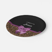 Stilvoller Leopard-Druck-eleganter lila Bogen und Pappteller (Schrägansicht)