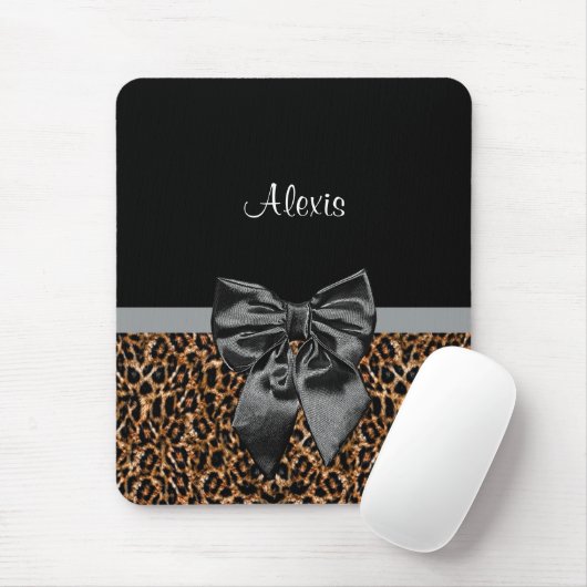 Stilvoller Leopard-Druck-eleganter schwarzer Bogen Mousepad (Mit Mouse)