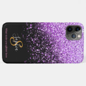Stilvoller Lila Glitzer Personalisiert Monogramm Case-Mate iPhone Hülle (Rückseite (Horizontal))