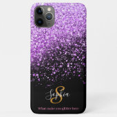 Stilvoller Lila Glitzer Personalisiert Monogramm Case-Mate iPhone Hülle (Rückseite)