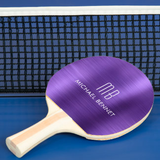 Stilvoller lila metallischer Monogramm-Name Tischtennis Schläger