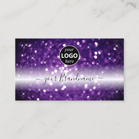 Stilvoller Lila schwarzer Glitzer mit Logo Visitenkarte (Vorderseite)