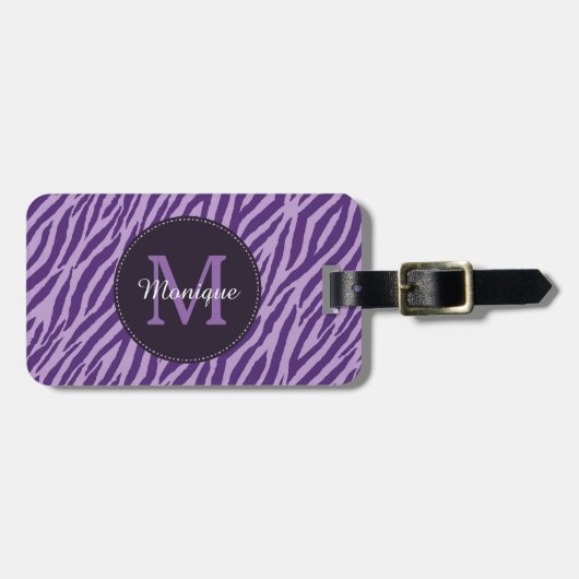 Stilvoller lila Zebra-Druck mit Monogramm und Gepäckanhänger (Vorderseite horizontal)
