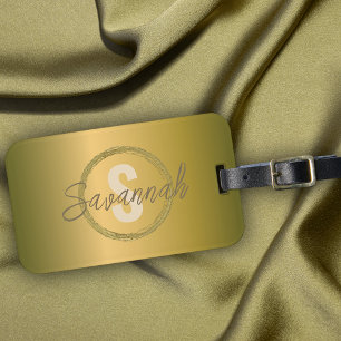 Stilvoller Luxus Metallisch Goldener Name und Init Gepäckanhänger