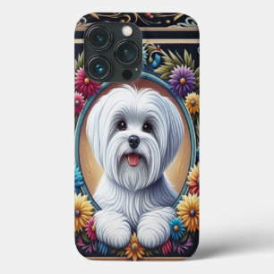 Stilvoller Malteserhund Blumenfarbene Umrandung Case-Mate iPhone Hülle