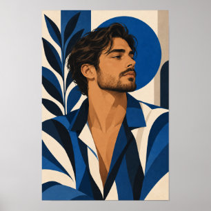 Stilvoller Mann in Blau Geometrische Moderne Wandk Poster