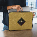 Stilvoller Mit Monogramm Gold-Glitzer Laptopschutzhülle<br><div class="desc">Moderne,  stilvolle Neopren-Laptop-Hülle mit Imitaten Gold-Glitzer mit individualisierbarem Namen und Monogramm in schwarzem Rahmen.</div>
