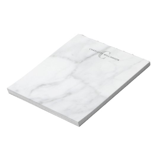 Stilvoller Mit Monogramm Name in weißem grauem Mar Notizblock (Rotiert)