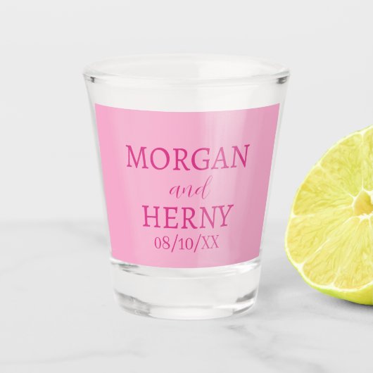 STILVOLLER MODERNER INDIVIDUELLER NAME HOCHZEIT SCHNAPSGLAS (Vorderseite)