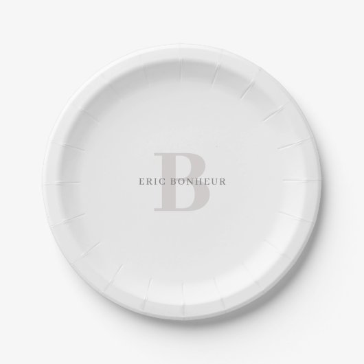 Stilvoller moderner Name und Monogramm Pappteller (Vorderseite)